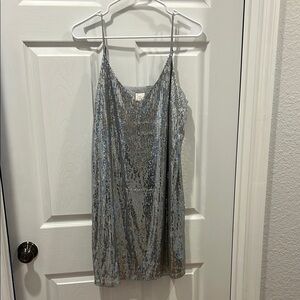 Silver Sequin Slip Dress